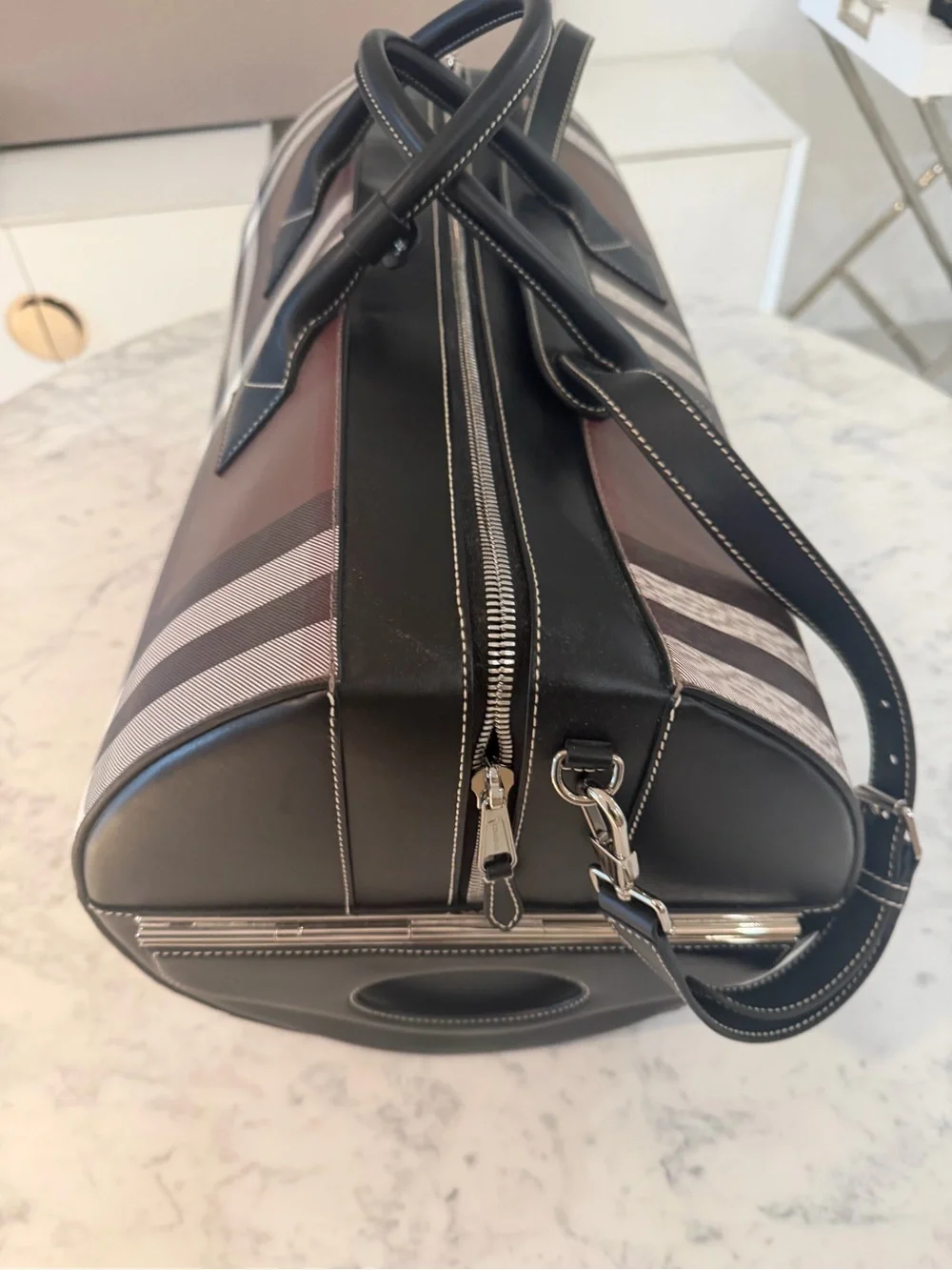 Burberry Brown Plaid Duffel Bag & Backpack with Black Trim